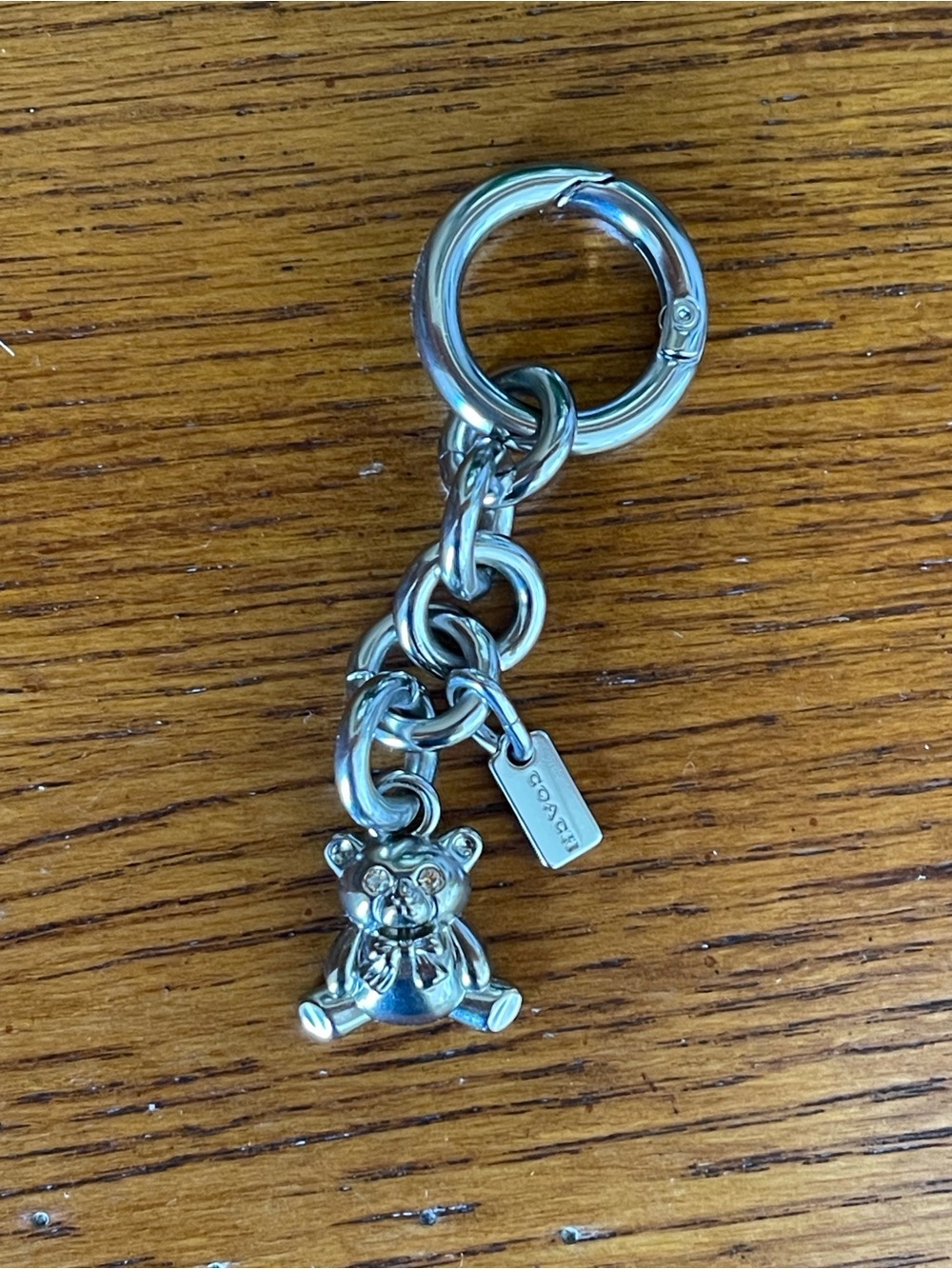 NWOT Coach Silver Teddy Bear Bag Charm from Loved Denim Collection